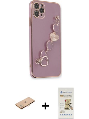 Cepte Toptan iPhone 11 Pro Max Nova Işık Prime - Siyah Mat Seramik Nano Ekran Koruyucu + Turuncu Renkli Kamera Lens Koruma Cam