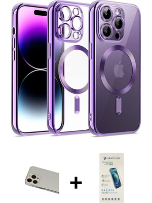 Cepte Toptan iPhone 13 Pro Max Nova Işık Özel Seri - Şeffaf Pasifik Cam Ekran Koruyucu + Rose Gold Rainbow Kamera Lens Koruma Cam