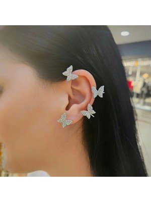 Merve Takı Kelebek Silver Kulak Aksesuarı (Sol Kulak Için)