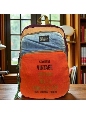 Old Cotton Cargo Kaliteli Renkli Vintage Disayn Sırt Gezi Okul Seyahat Çantası 30 cm x 42 cm