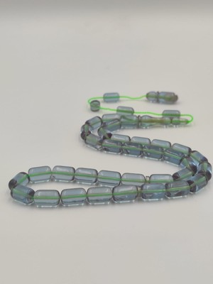 Altuntaş Aksesuar Usta Işcilikli Şeffaf Turkuaz  Ateş Kehribar Tesbih 8 * 12 mm  Kapsul Kesim Takımlı Sistemli