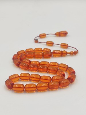 Altuntaş Aksesuar Usta Işcilikli Şeffaf Turuncu Ateş Kehribar Tesbih 8 * 12 mm  Kapsul Kesim Takımlı Sistemli