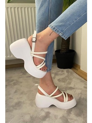 Les Passent Kadın Anita Beyaz Biyeli Kalın Taban Ortopedik  Sandalet  K-3020