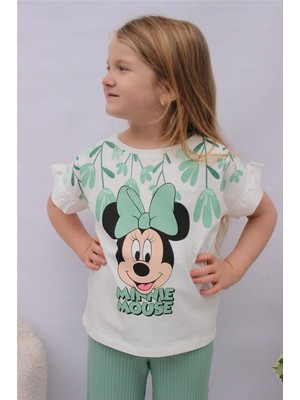 Lillypicca Kız Çocuk Minmause Desenli T-Shirt -Pamuklu Bermuda Fitilli Pantolon  Alt Üst Takım