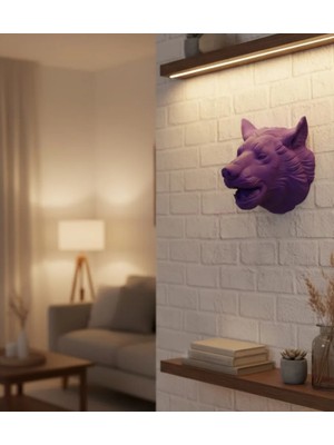 TeknoKapsül Dekoratif Mor Kurt Duvar Heykeli Asılabilir Hediyelik 25X19 cm