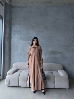 Elma Shop Pantolon Yırtmaçlı Elbise Ikili Triko Takım Vizon Elf