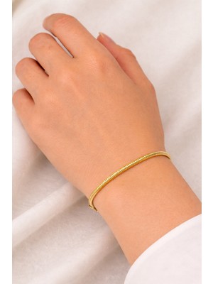 Siset Gümüş 925 Ayar  Sarı  Altın Kaplama  2,5 mm Italyan  Ezme  Balık  Sırtı  Gümüş  Bileklik