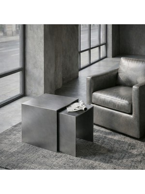 Modilab Modern Metal Zigon Sehpa Seti – Minimal Tasarım Iç Içe Geçen Yan Sehpa (2’li Set)