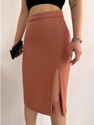 Elma Shop Uzun Midi Boy Yırtmaçlı Etek Somon S24907