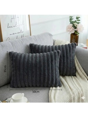 2'li Fitilli Peluş Kırlent Kılıfı 35*50 Antrasit Renk Yumuşak Kadife Yastık Çift Taraflı