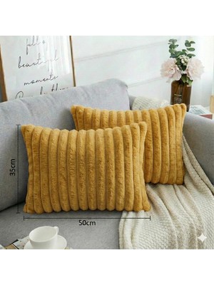 2'li Fitilli Peluş Kırlent Kılıfı 35*50 Sarı Renk Yumuşak Kadife Yastık Çift Taraflı