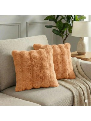 2'li Peluş Bubble Kırlent Kılıfı 45*45 Kahve Renk Yumuşak Kadife Yastık Çift Taraflı