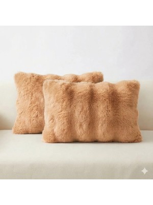 2'li Peluş Bubble Kırlent Kılıfı 35*50 Kahve Renk Yumuşak Kadife Yastık Çift Taraflı