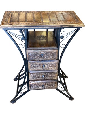 Feyza Design Ahşap Ferforje Dresuar Komodin 4 Çekmeceli - Siyah 30X60X84 cm