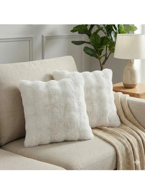 Puff Table 2'li Peluş Bubble Kırlent Kılıfı 45*45 Ekru Renk Yumuşak Kadife Yastık Çift Taraflı
