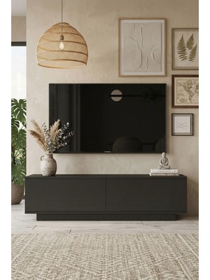 Robin Home Carlos Tv Ünitesi Tv Sehpası Televizyon Sehpası Ağaç Dokulu Siyah