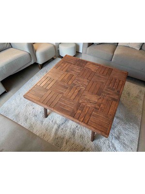 Mirrorss Orta Sehpa Ceviz Renk Kare Konik Ayak 75 x 75 Retro Tasarım Çay Kahve Sehpası