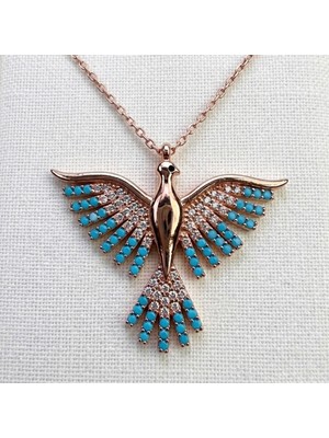 Angelviva 925 Ayar Gümüş Anka Kuşu Kolye - Rose-Mavi, Gümüş-Mavi, Gümüş-Yeşil Renk Seçenekleri - Zirkon Taşlı Minimal Tasarım