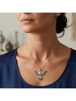 Angelviva 925 Ayar Gümüş Anka Kuşu Kolye - Rose-Mavi, Gümüş-Mavi, Gümüş-Yeşil Renk Seçenekleri - Zirkon Taşlı Minimal Tasarım