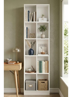 Robin Home Vera Geniş Kitaplık 10 Raflı 180CM Beyaz
