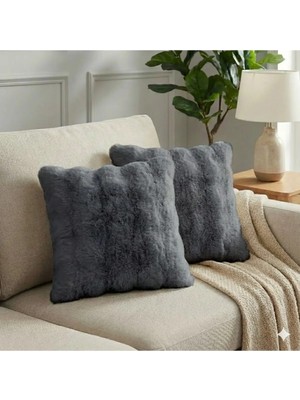 2'li Peluş Bubble Kırlent Kılıfı 45*45 Antrasit Renk Yumuşak Kadife Yastık Çift Taraflı