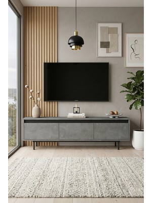 Robin Home Diego Tv Ünitesi Tv Sehpası Metal Ayaklı 160CM Beton-Siyah Dg1-Rl