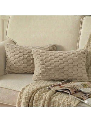 2'li Peluş Petek Tavşan Kırlent Kılıfı 35*50 Vizon Renk Yumuşak Kadife Yastık Çift Taraflı