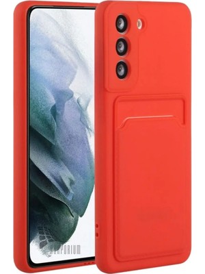 HANPORIUM Samsung Galaxy S24 FE Uyumlu Kartlıklı Silikon Kılıf Kamera Korumalı Pastel Renk Tonu Esnek Kapak - Kırmızı