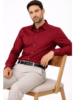 Parletti Uzun Kol Klasik Erkek Pamuk Saten Gömlek 7606