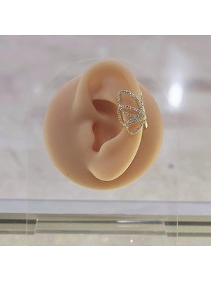Merve Takı Taşlı Kelebek Model Gold Kıkırdak Küpe