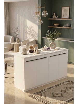 Robin Home Liva Mutfak Adası Ada Mutfak Yemek Masası 160CM Beyaz