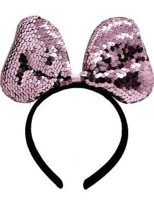 Twin Store Renk Değiştiren Pullu Payetli Fiyonk Parti Tacı Pembe Gümüş Renk 20X16 cm