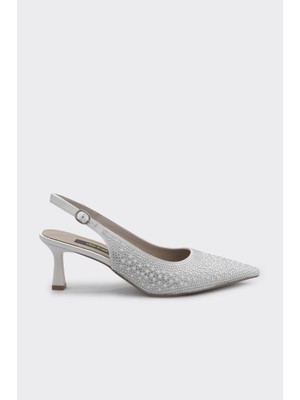 Derinet Kısa Topuk Taş Aksesuarlı Kadın Abiye Ayakkabı