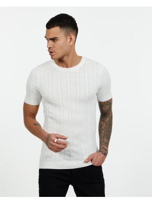 Elku Moda Slim Fit Nefes Alabilen Örgü Desenli Tişört - Terletmez Şık ve Konforlu Darkesim Triko T-Shirt