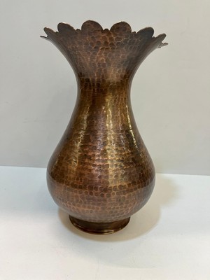 Maraş Bakırcılık - El Işçiliği Dekoratif Bakır Vazo 24 cm Çekiç Dövme Desenli Otantik Vazo