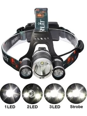 Uravas Store T6 Kafa Feneri 5000 Lumens 3xcree Xm-T6+2r5 Lamba LED Kamp Lambası