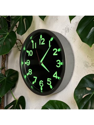 Bahat Fosforlu 3D Rakam Çocuk Odası Küçük Mini Duvar Saati Gümüş Siyah Çap 22 cm