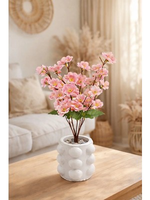 Lineva Beton Bubble Saksıda Pembe Bahar Dalı Yapay Çiçek - Dekoratif Masa Üstü Salon Ofis Ev Çiçeği