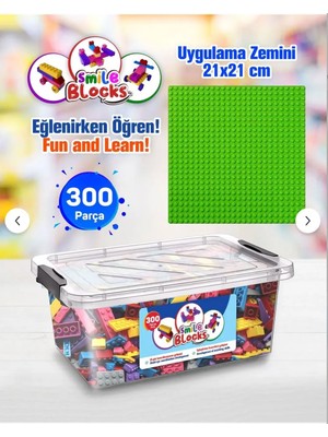 Smile Blocks LEGO 300 Parça Plastik Kutulu Mikro Blok Yeşil Uygulama Zeminli