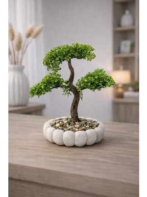 Lineva Beyaz Bubble Saksıda Yapay Bonsai Ağacı Dekoratif Saksı Çiçeği Ev Ofis Masa Üstü Bitki