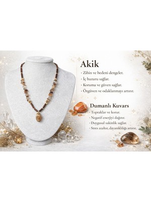 Solare Accessories Premium Doğal Taş Kolye – Akik & Dumanlı Kuvars