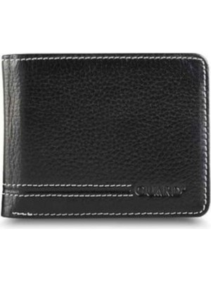 Derije Guard Dikiş Detaylı Siyah Deri Erkek Cüzdanı