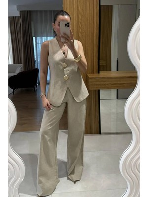 Castivo Fashion Altın Düğmeli Şık Yelek Pantolon Takım