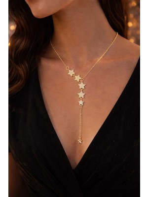Altın Yıldız Şelalesi Kolye – Zarif ve Işıltılı Kadın Kolyesi