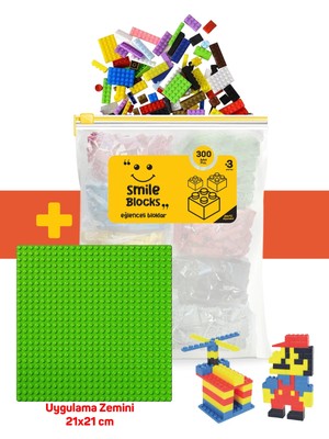 p parti oyunevi Smile Blocks Yeşil Zeminli 300 Parça Fermuar Poşetli Mikro Blok Eğitici Oyuncak