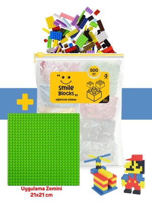 p parti oyunevi Smile Blocks Yeşil Zeminli 500 Parça Fermuar Poşetli Mikro Blok Eğitici Oyuncak
