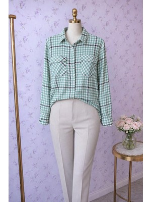 Aleksandrit Butik Kareli Vintage Mevsimlik Kışlık Oduncu Yeşil Gömlek