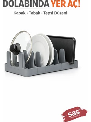 Fevito Dolap İçi Tabak & Tencere Kapağı Düzenleyici 6 Bölmeli – Çok Amaçlı Mutfak Organizer – Yer Tasarrufu Sağlayan Raf