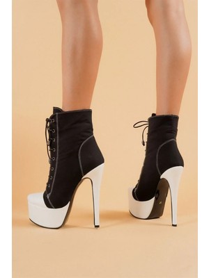 Ayakkabı Ateşi Allstar Siyah Keten Beyaz Cilt Topuklu Kadın Bot