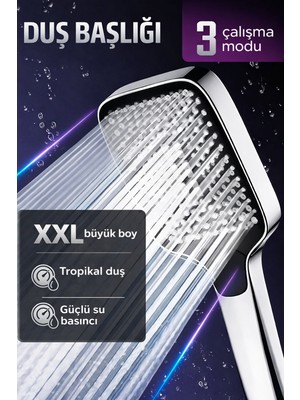 Suvia Yüksek Basınçlı Duş Başlığı 3 Modlu Xxl Geniş Başlık Tasarruflu Filtreli Kireç Önleyici Duş Seti
